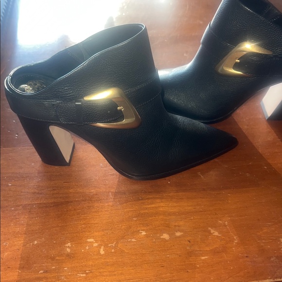 Vince Camuto Black Leather Bailey Bootie/Mule with Gold Buckle - Picture 2 of 5